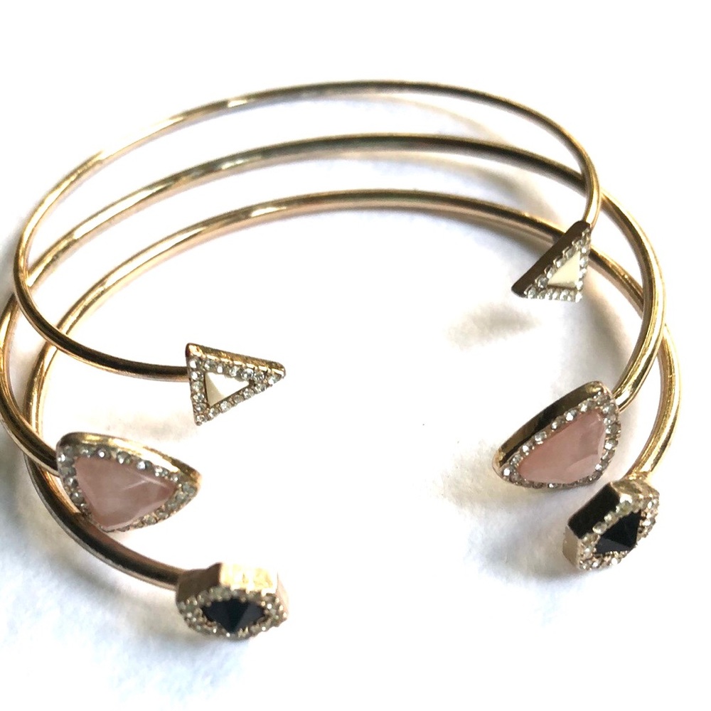 🌻 3 Open Cuff Bangle Bracelets with jeweled shapes